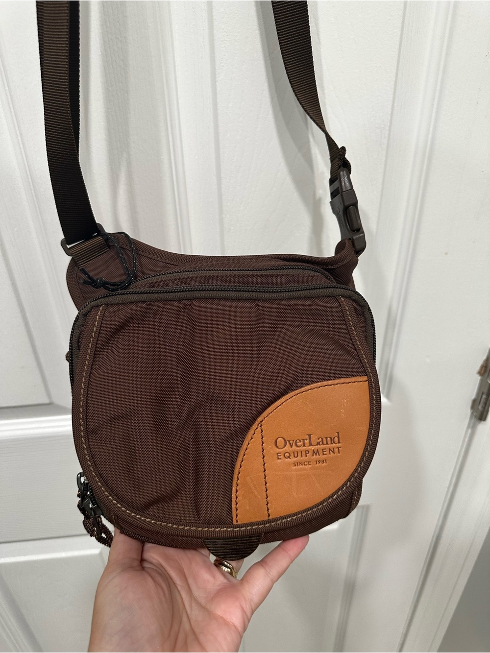 Overland Equipment Brown Messenger Crossbody with Tan Patch